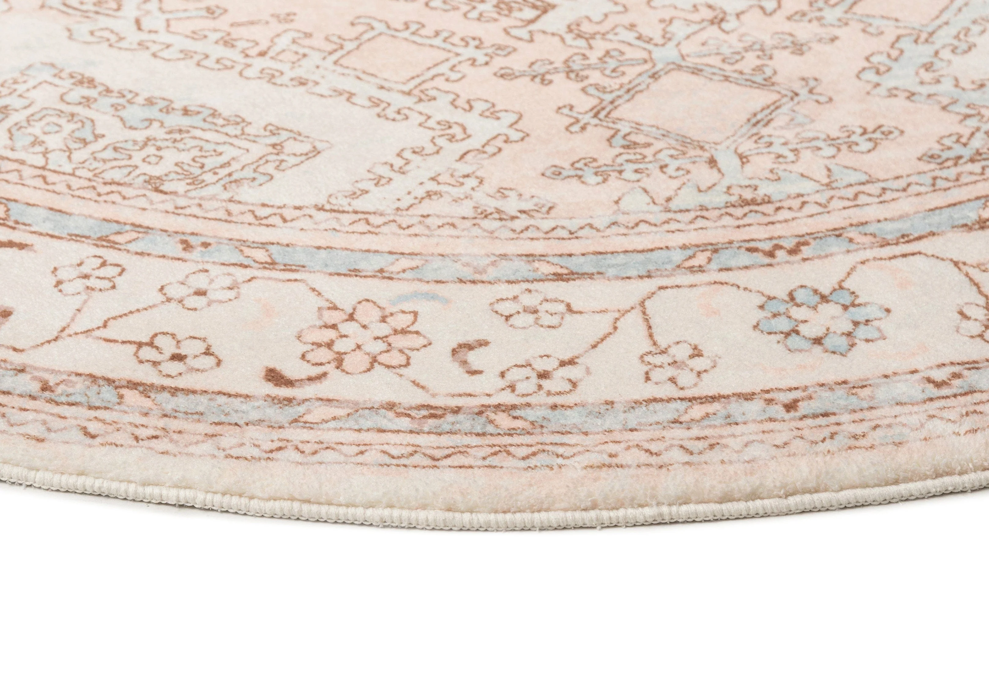 Edwina Peach and Blue Washable Round Rug - Image 5