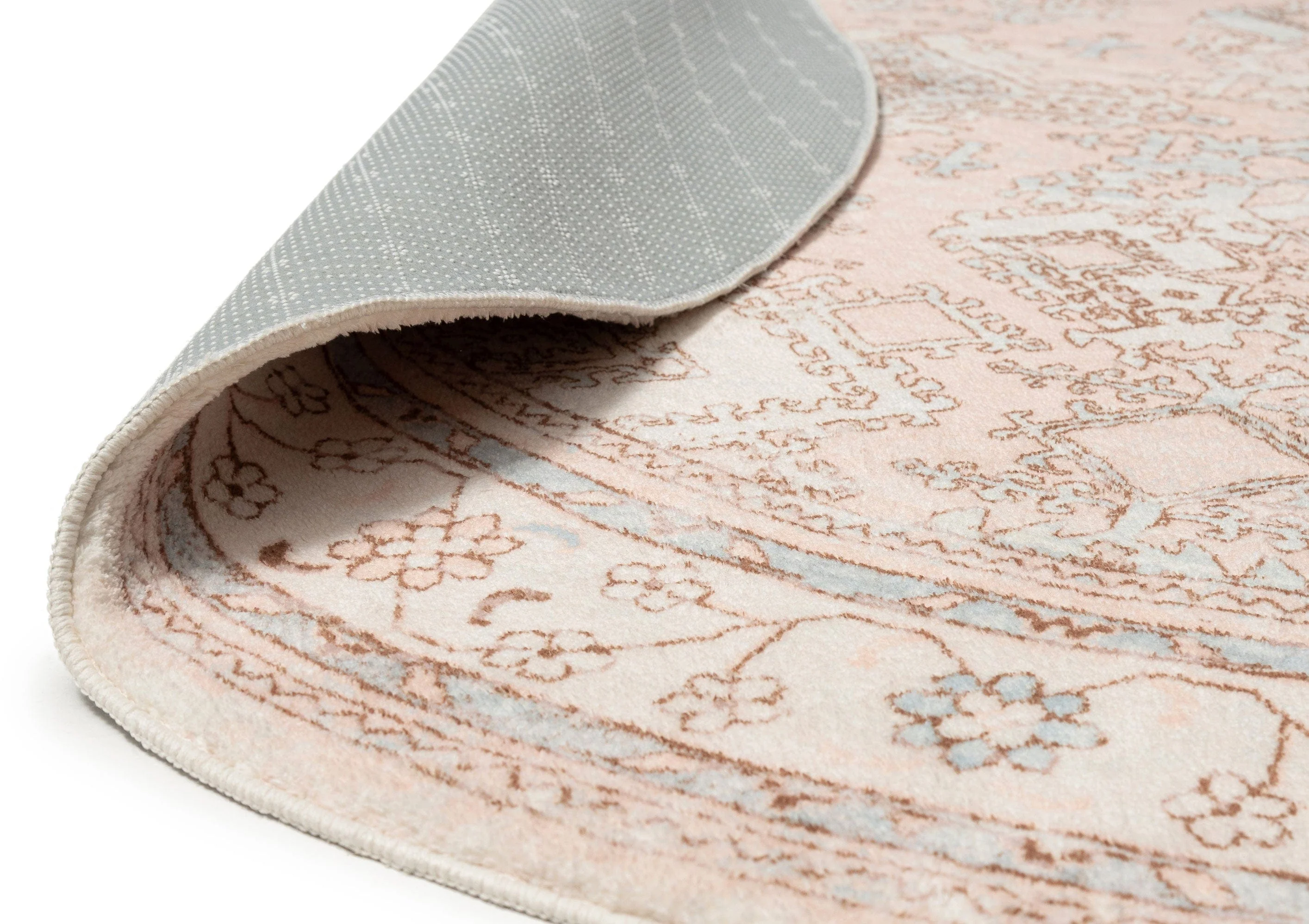 Edwina Peach and Blue Washable Round Rug - Image 6