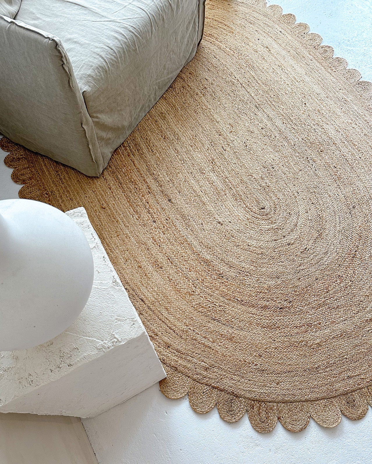 Ejiya Natural Brown Scalloped Jute Oval Rug - Image 2