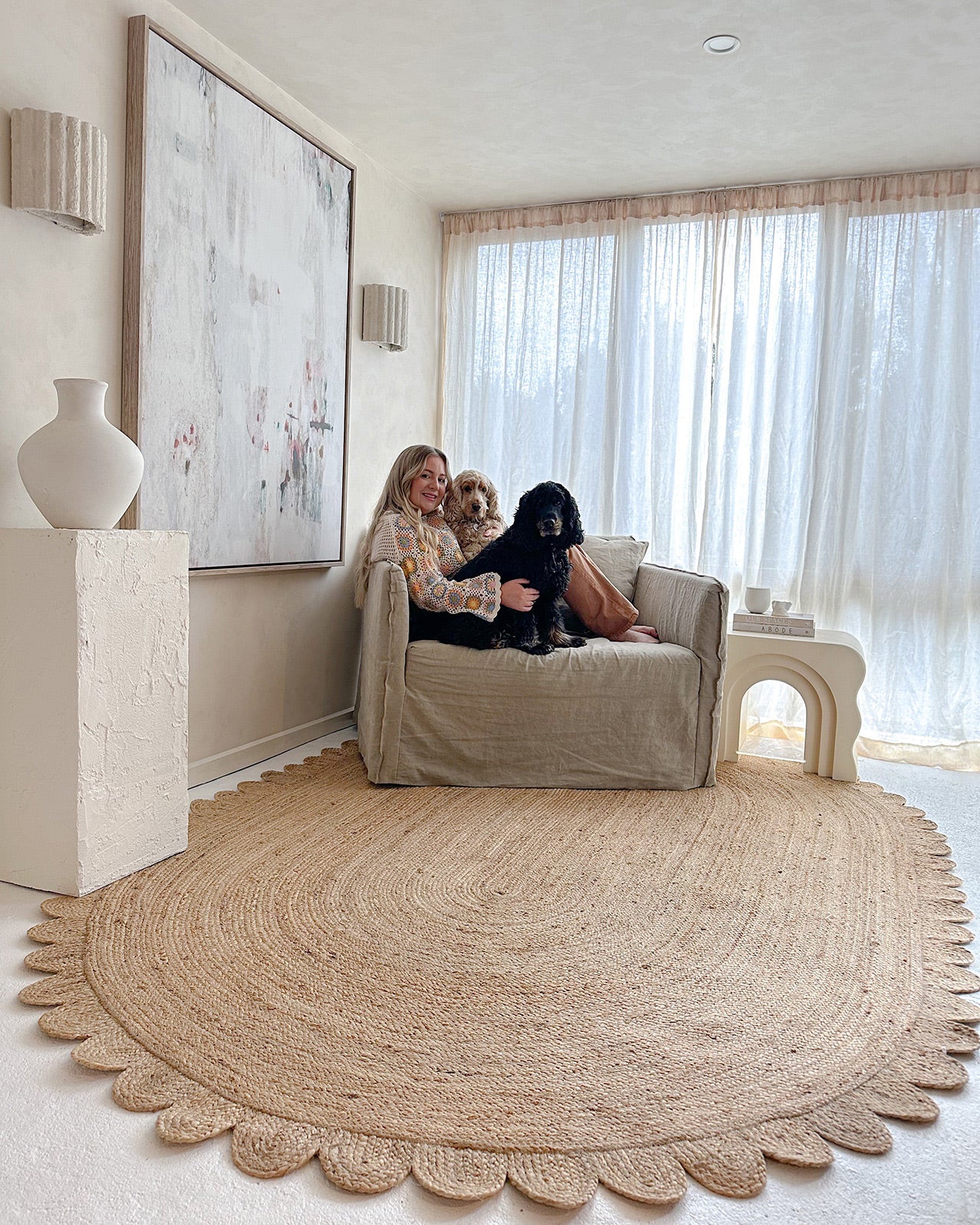 Ejiya Natural Brown Scalloped Jute Oval Rug - Image 4