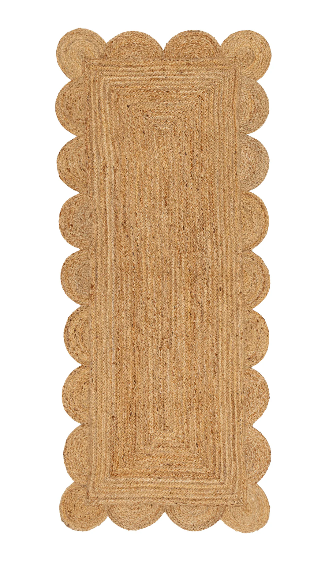 Ejiya Natural Brown Scalloped Jute Runner Rug
