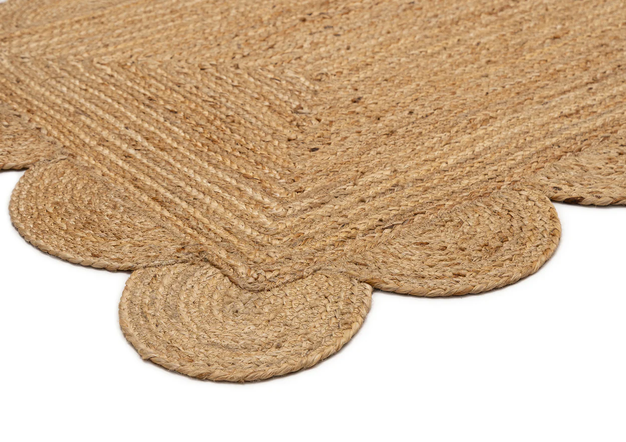 Ejiya Natural Brown Scalloped Jute Runner Rug - Image 6