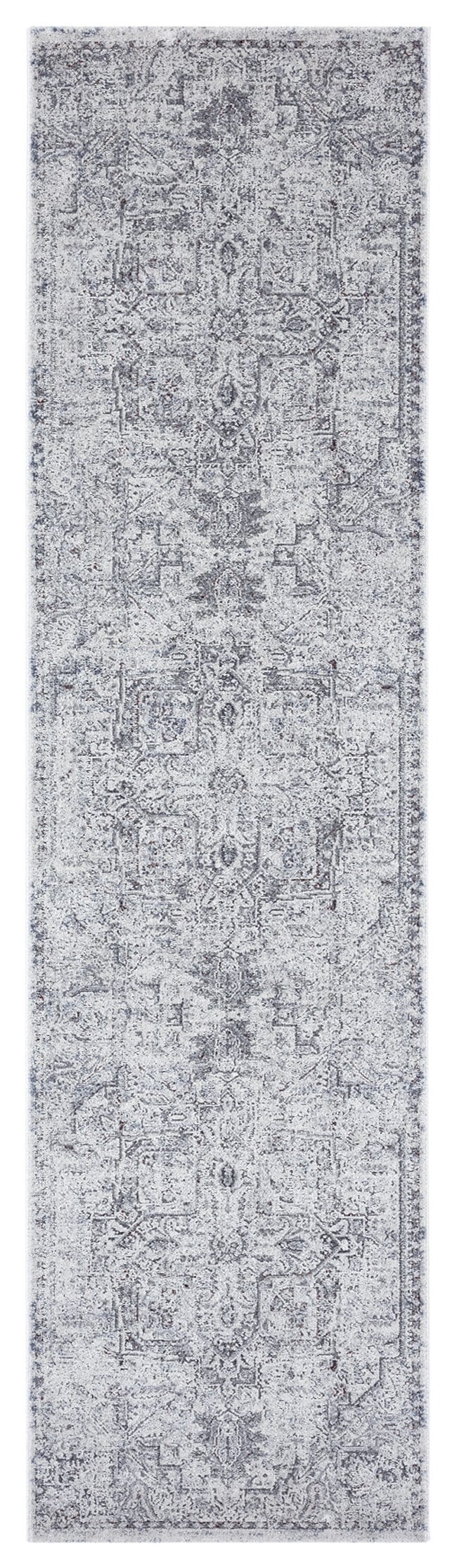 Elania Grey and Blue Traditional Distressed Medallion Runner Rug