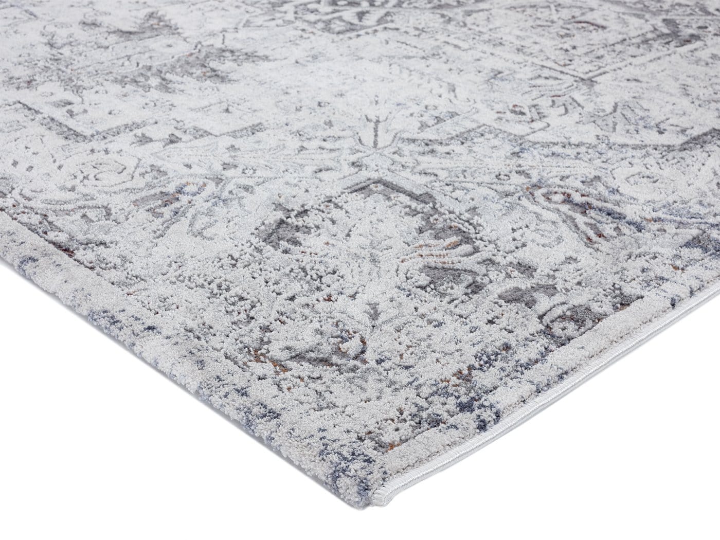 Elania Grey and Blue Traditional Distressed Medallion Runner Rug - Image 2