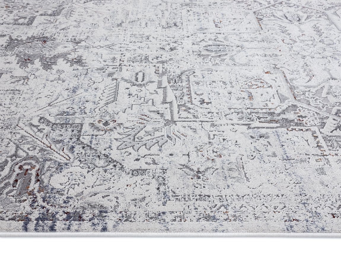 Elania Grey and Blue Traditional Distressed Medallion Runner Rug - Image 3