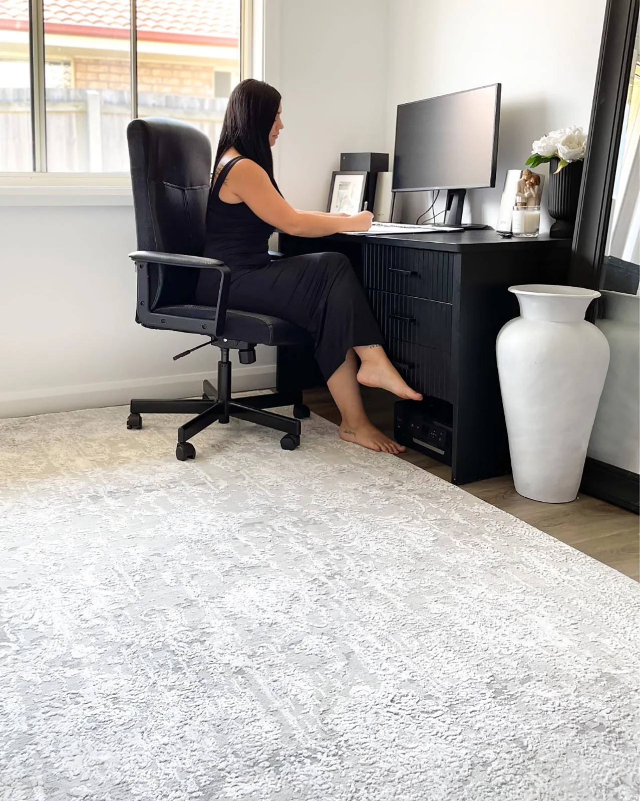 Ellery Grey Ivory Distressed Floral Rug - Image 2