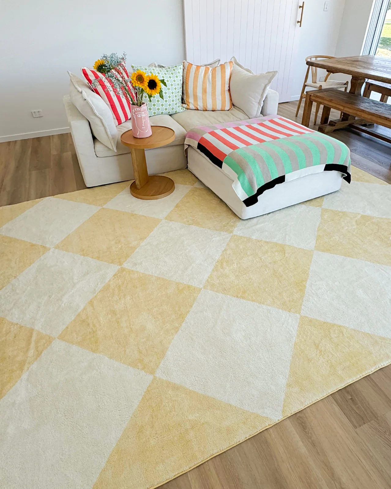Ellis Yellow Cream Checkered Washable Rug - Image 2