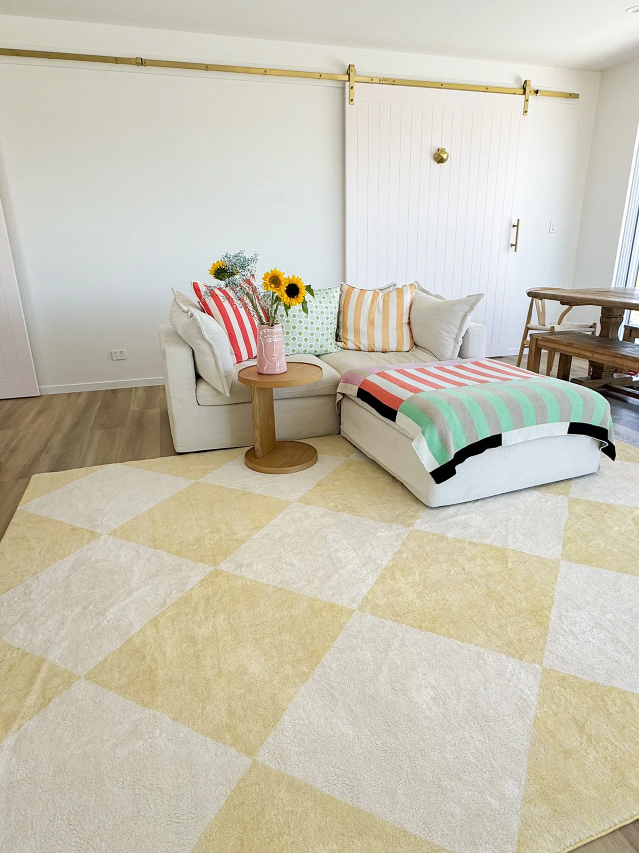 Ellis Yellow Cream Checkered Washable Rug - Image 3