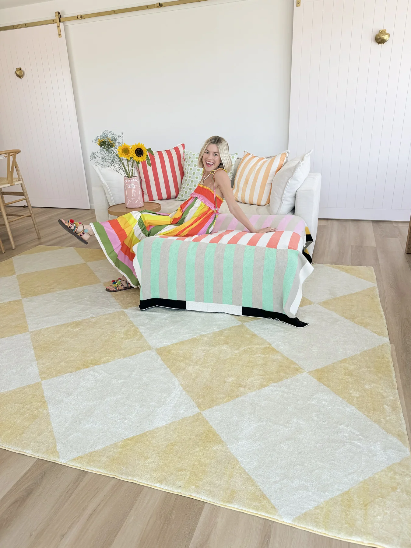 Ellis Yellow Cream Checkered Washable Rug - Image 4