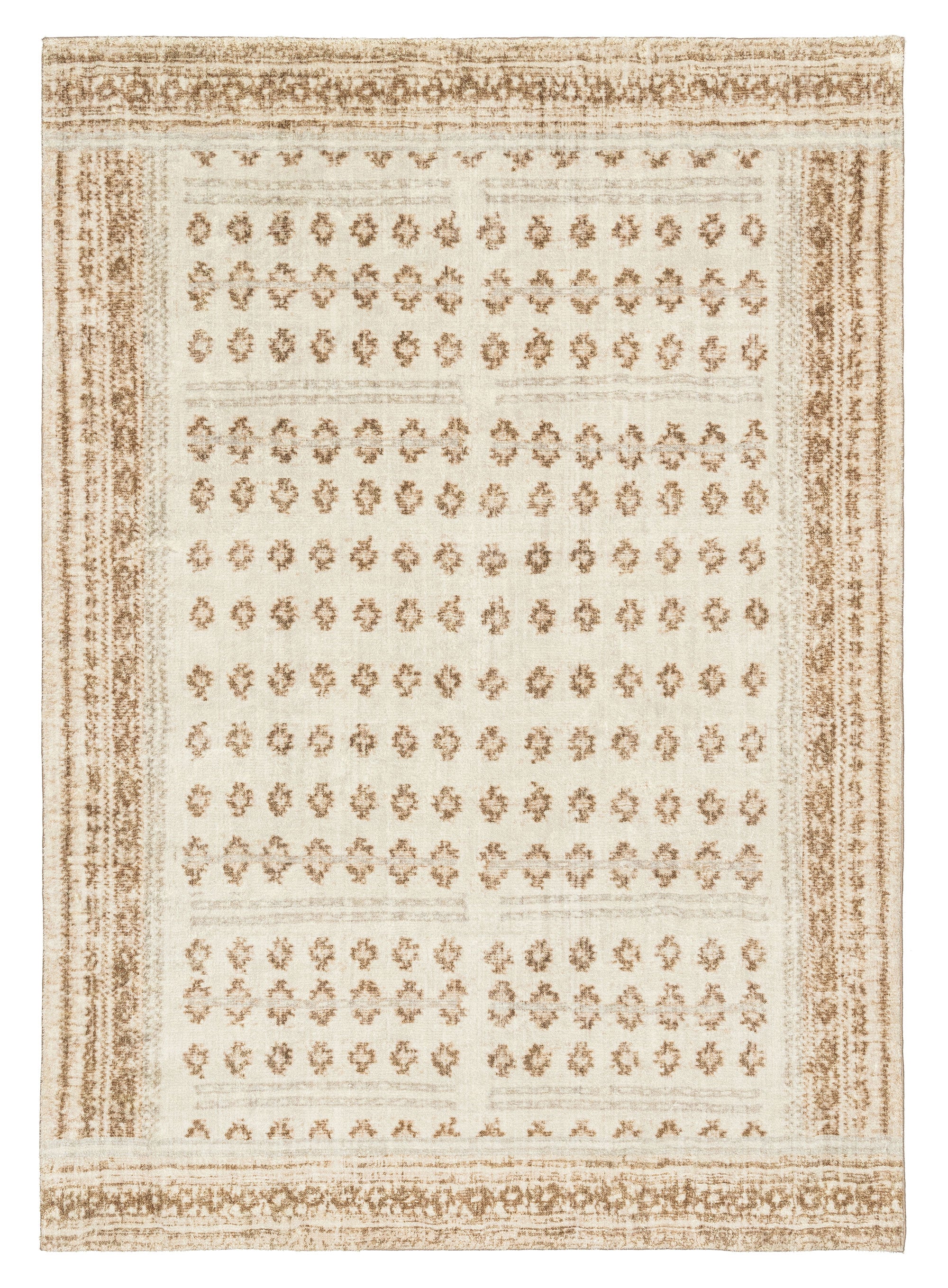 Ellora Brown Beige Tribal Boho Pattern Washable Rug