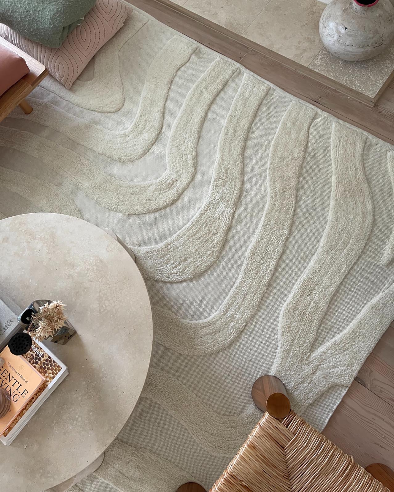 Eniko Abstract Cream Washable Wool Rug - Image 6