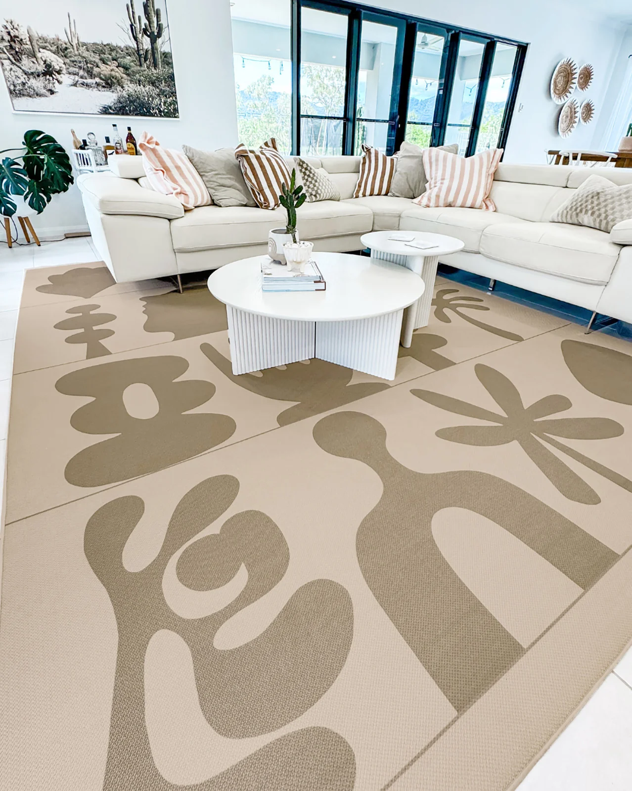 Esnir Beige Graphic Indoor Outdoor Washable Rug - Image 2