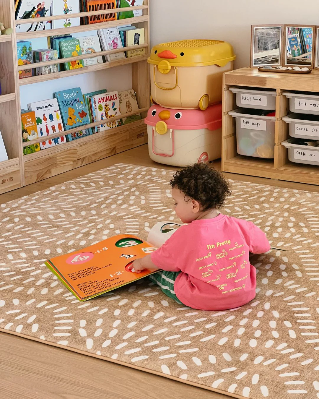 Eula Beige and Light Beige Abstract Rollie Pollie Playmat - Image 2