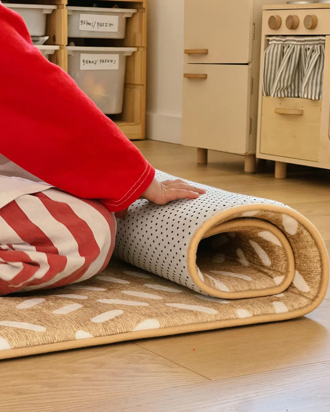 Eula Beige and Light Beige Abstract Rollie Pollie Playmat - Image 7