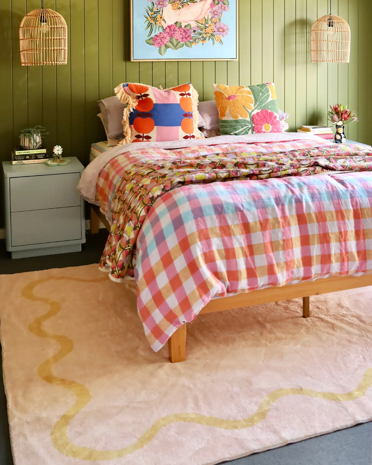 Eva Pink and Yellow Wiggle Bordered Washable Rug - Image 3