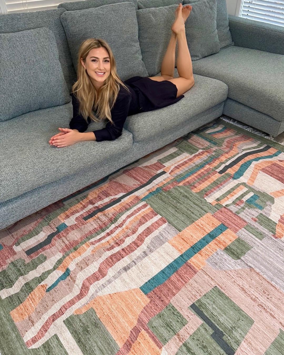Fern Green and Orange Multi-Colour Abstract Tribal Indoor Outdoor Rug - Image 12