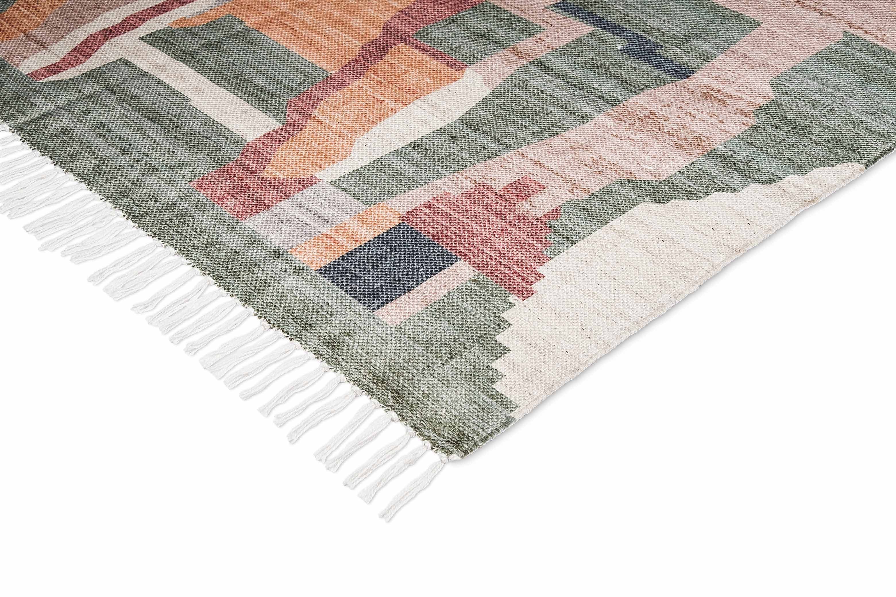 Fern Green and Orange Multi-Colour Abstract Tribal Indoor Outdoor Rug - Image 13