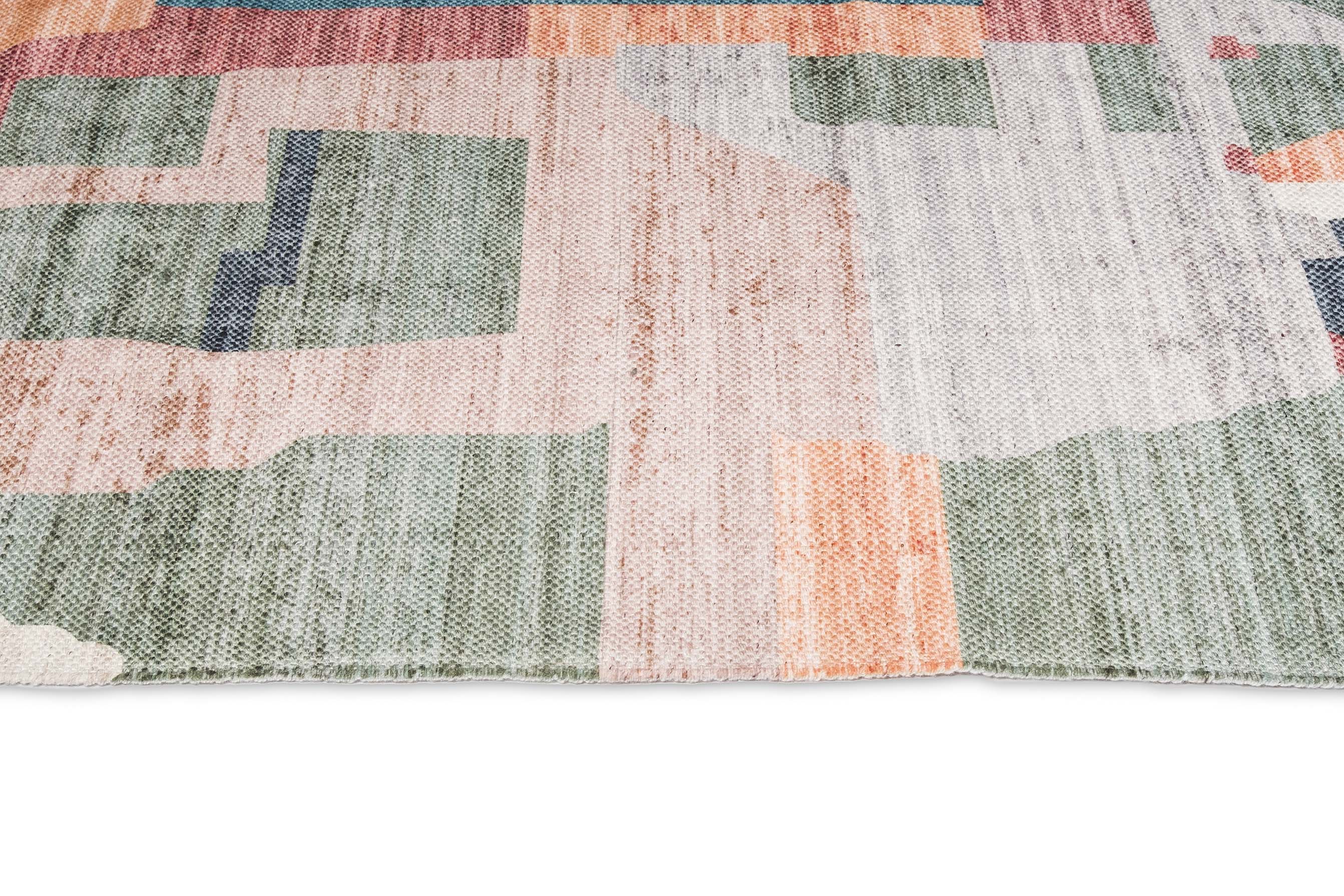 Fern Green and Orange Multi-Colour Abstract Tribal Indoor Outdoor Rug - Image 14