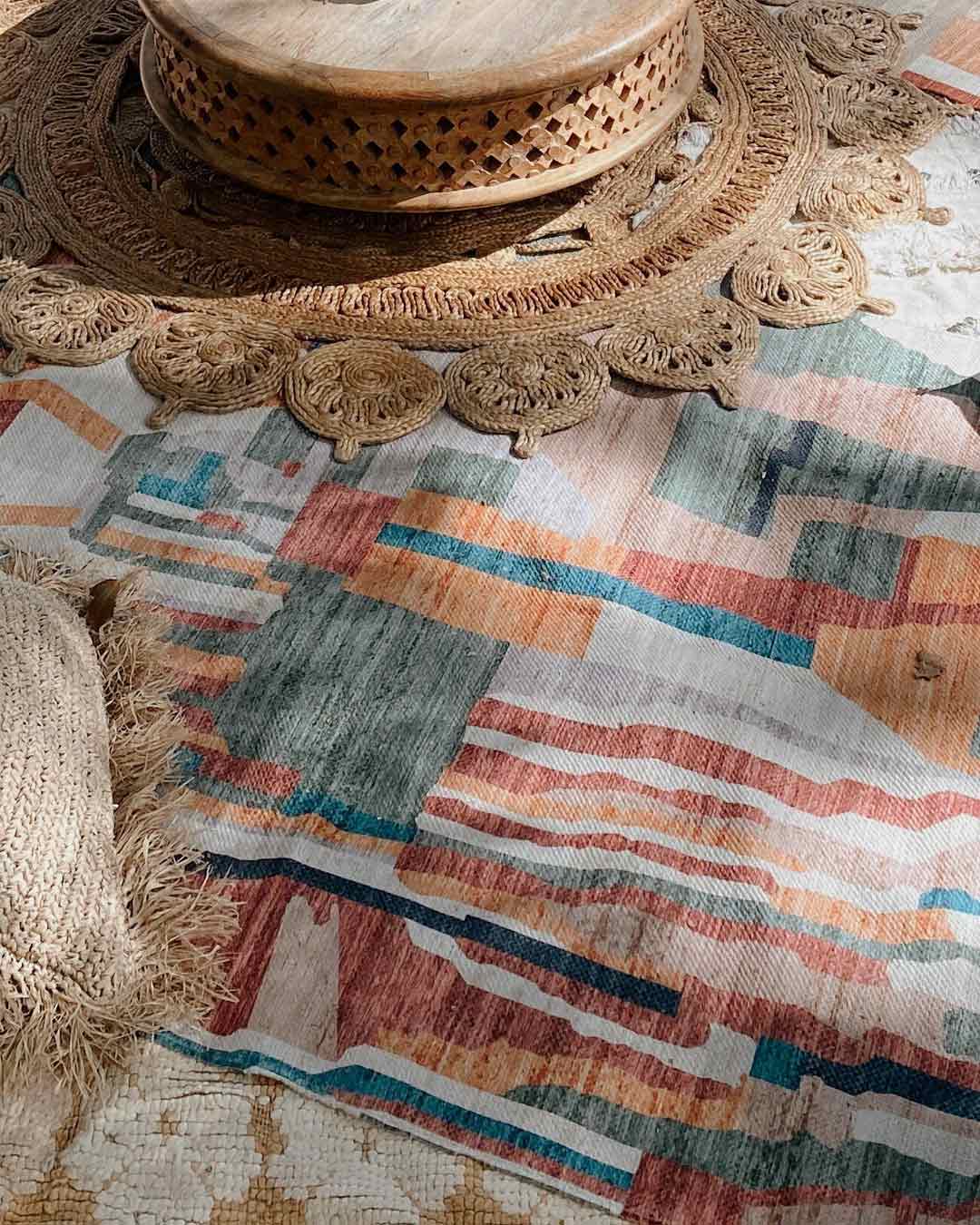 Fern Green and Orange Multi-Colour Abstract Tribal Indoor Outdoor Rug - Image 2