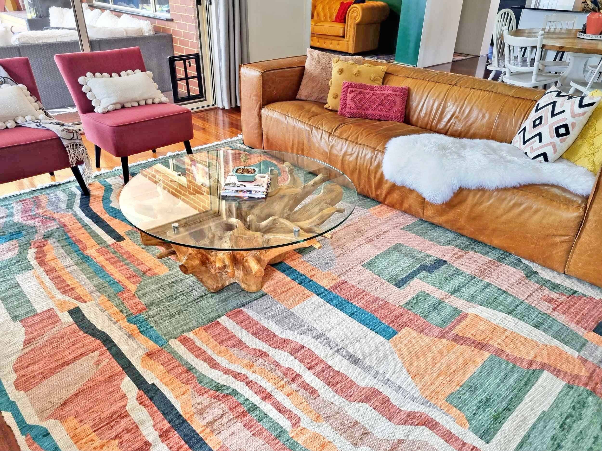 Fern Green and Orange Multi-Colour Abstract Tribal Indoor Outdoor Rug - Image 7