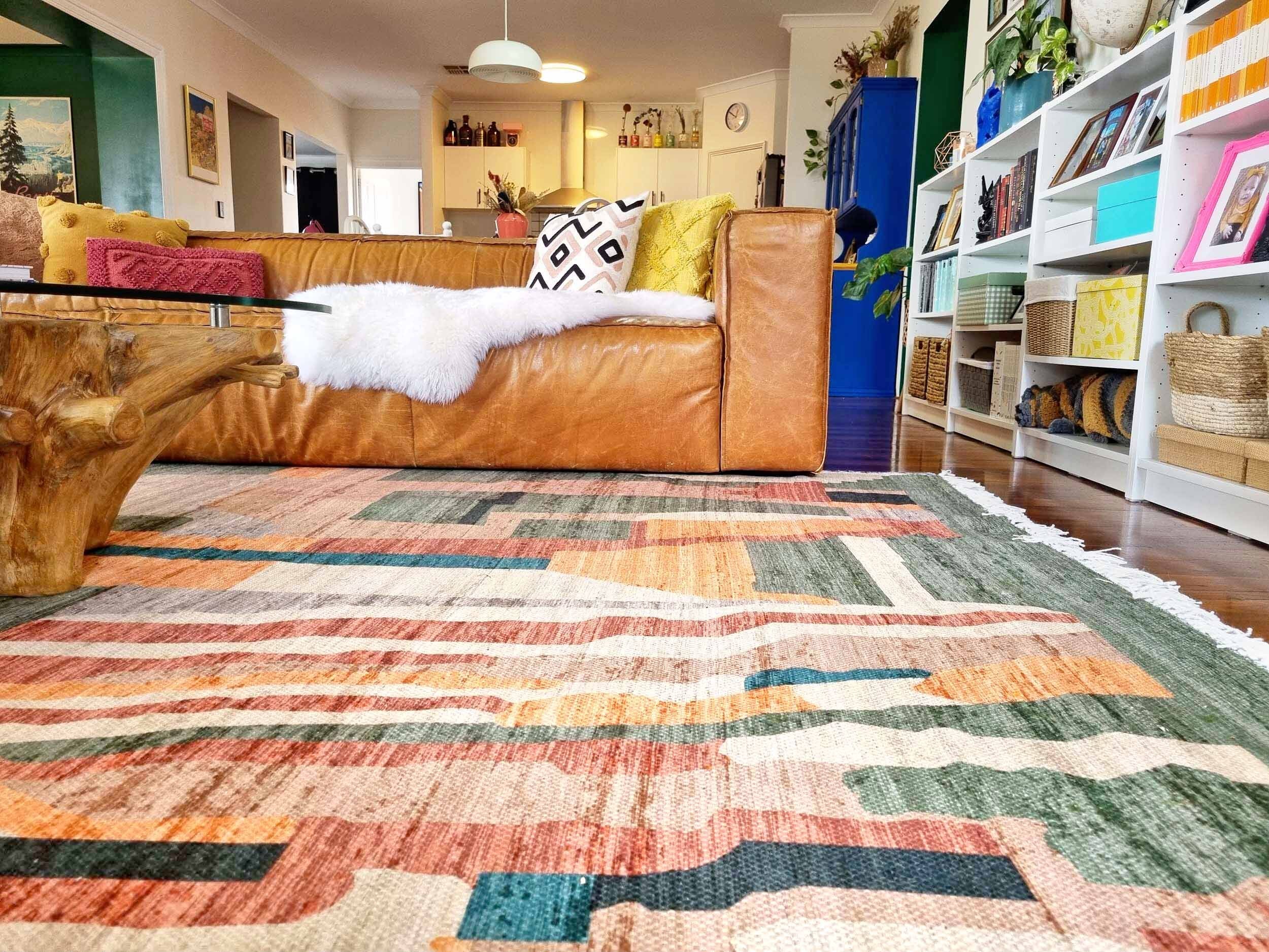 Fern Green and Orange Multi-Colour Abstract Tribal Indoor Outdoor Rug - Image 8