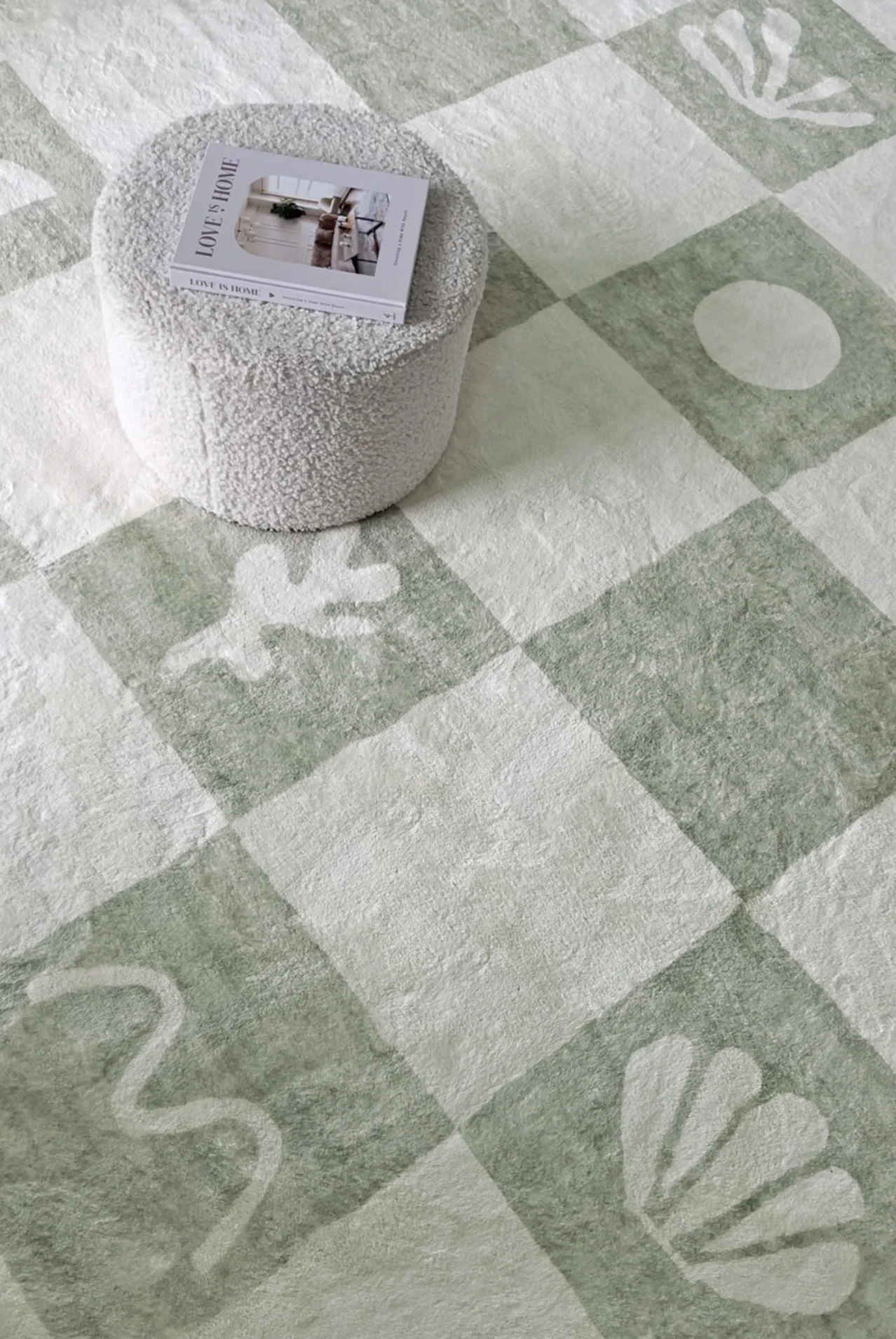 Florenda Green and Cream Checkered Washable Rug - Image 5