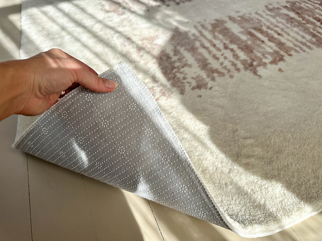 Florrie Beige Abstract Pattern Washable Rug - Image 9