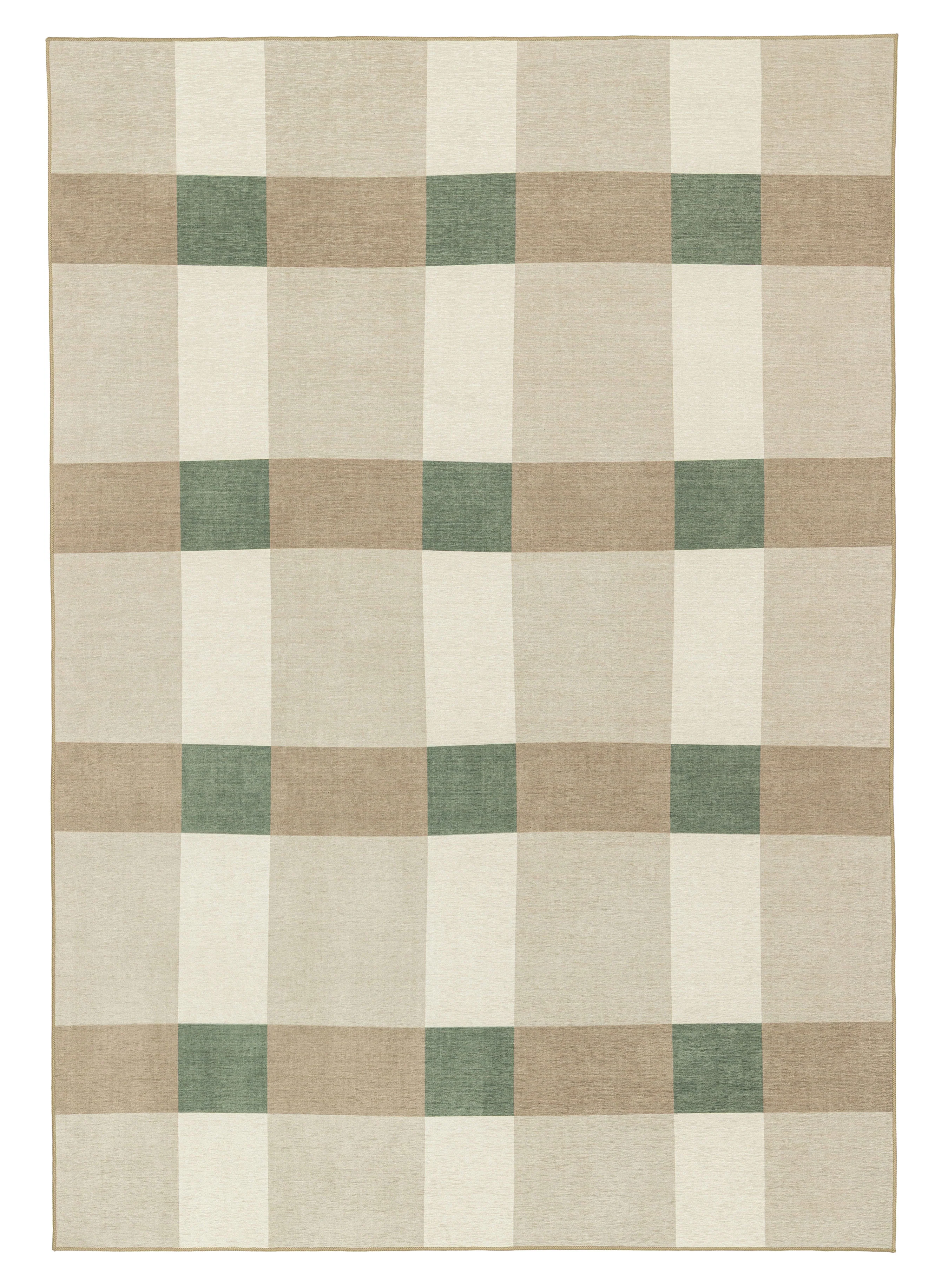 Forio Beige Ivory and Olive Green Checkered Indoor Outdoor Rug