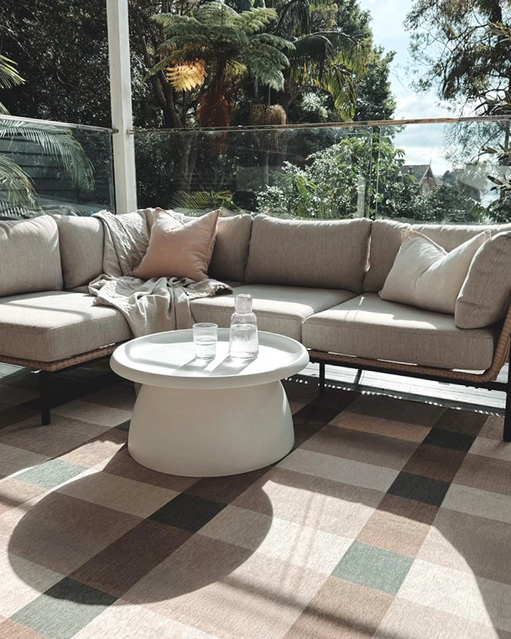 Forio Beige Ivory and Olive Green Checkered Indoor Outdoor Rug - Image 2