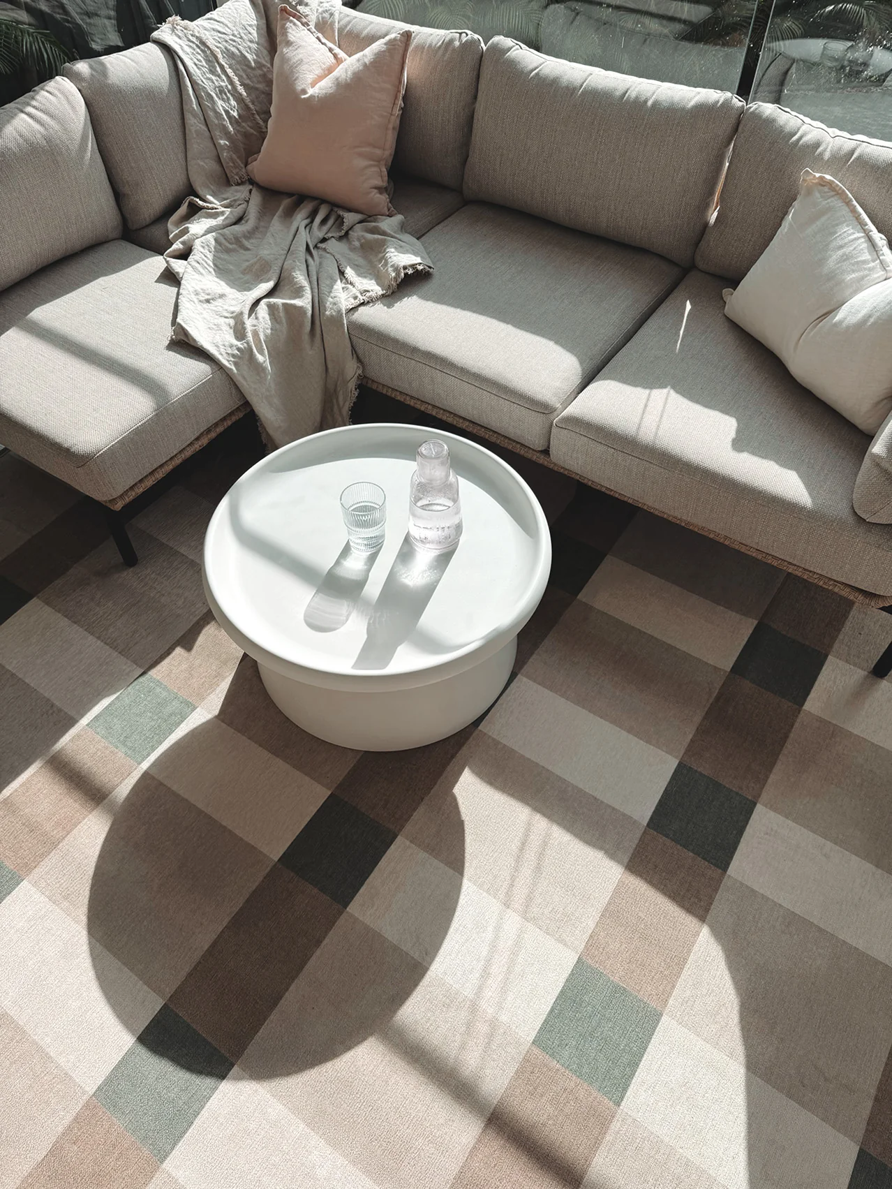 Forio Beige Ivory and Olive Green Checkered Indoor Outdoor Rug - Image 5
