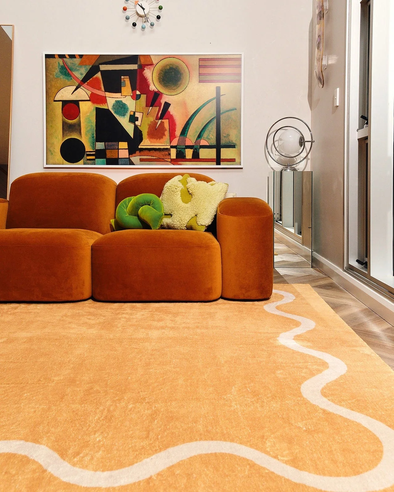 Frida Mustard and Cream Wiggle Bordered Washable Rug - Image 2