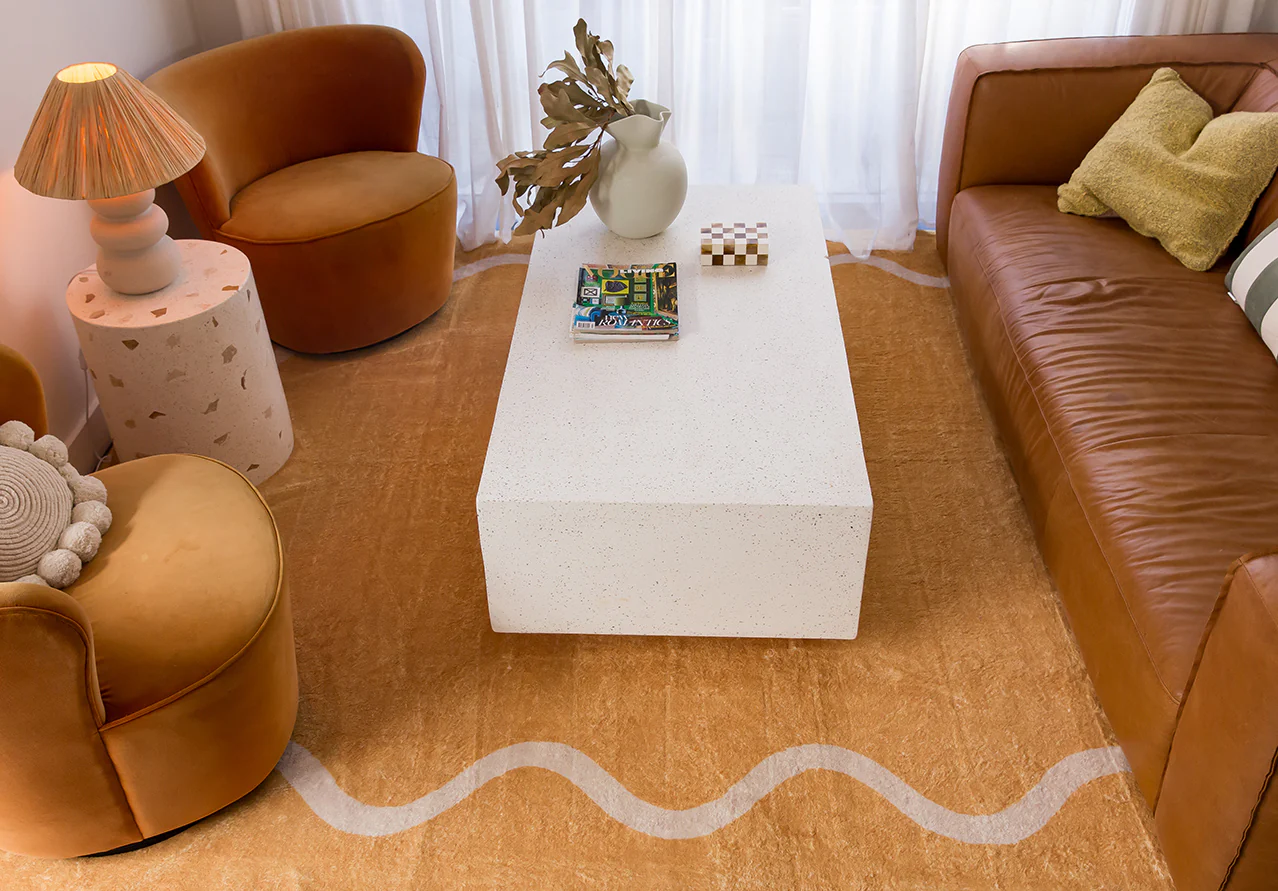 Frida Mustard and Cream Wiggle Bordered Washable Rug - Image 6
