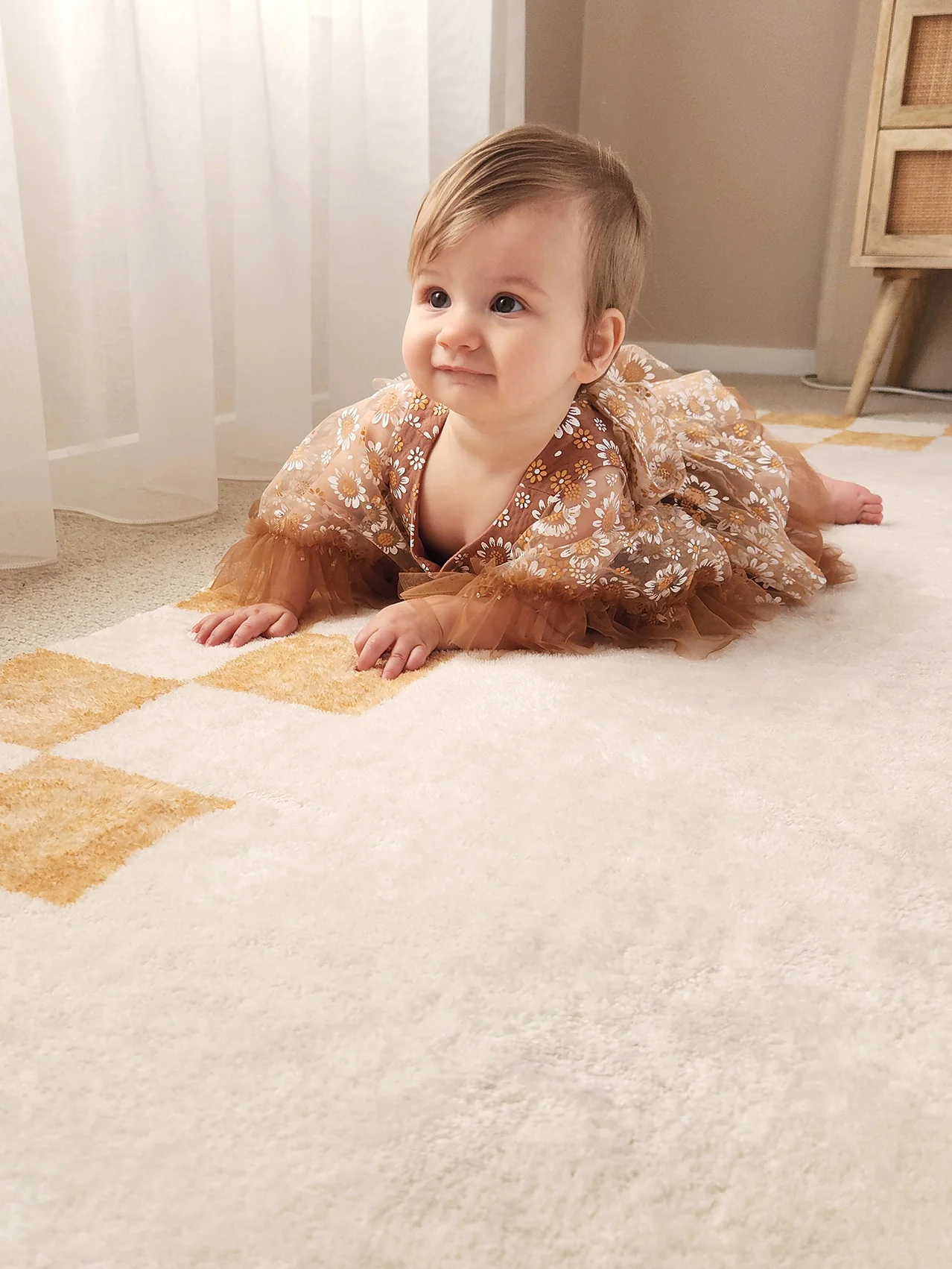 Gadise Yellow Mustard Checkered Border Washable Rug - Image 7