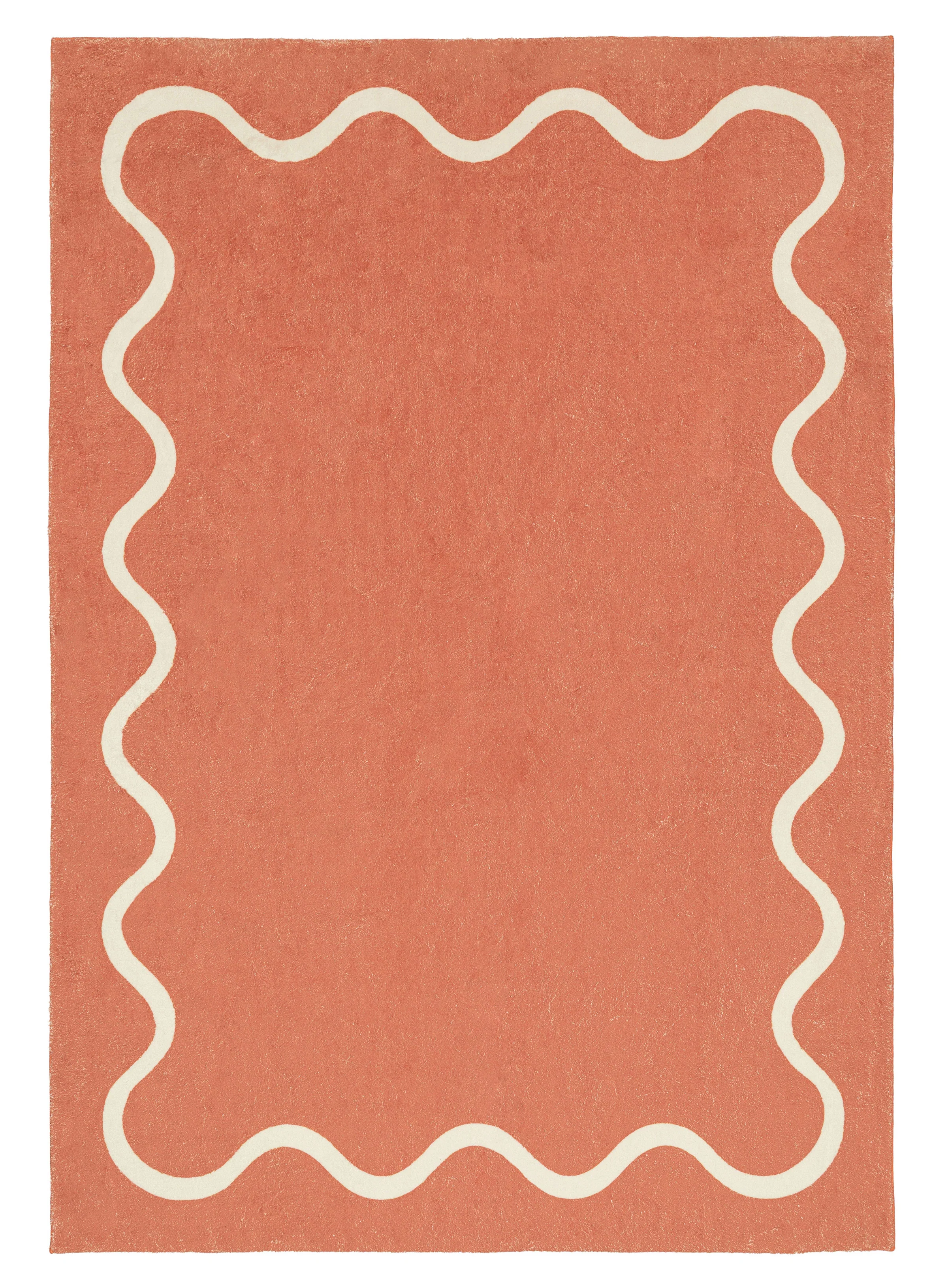 Gertrude Pink and Cream Wiggle Bordered Washable Rug