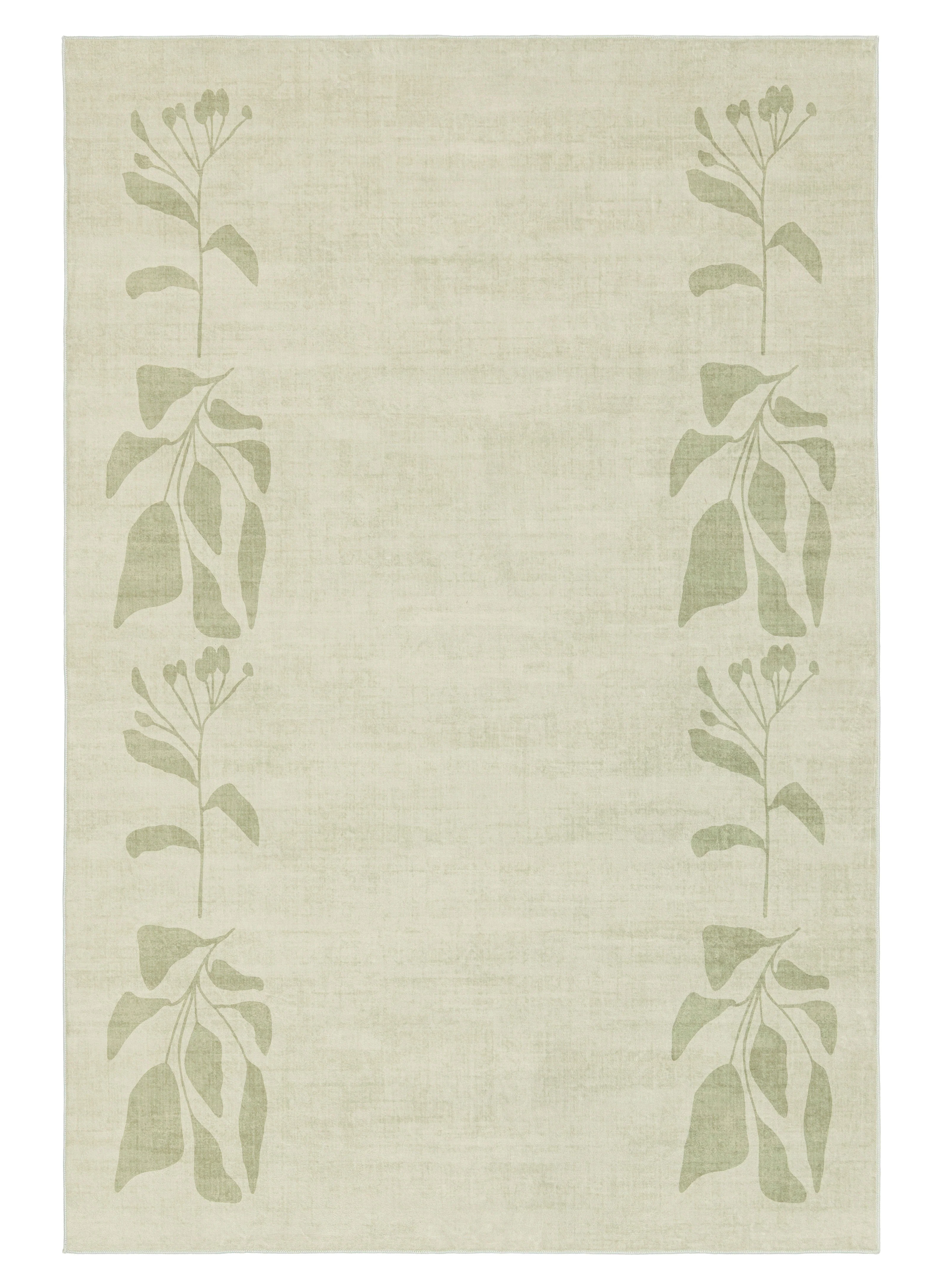 Glaiza Green Botanical Border Washable Rug