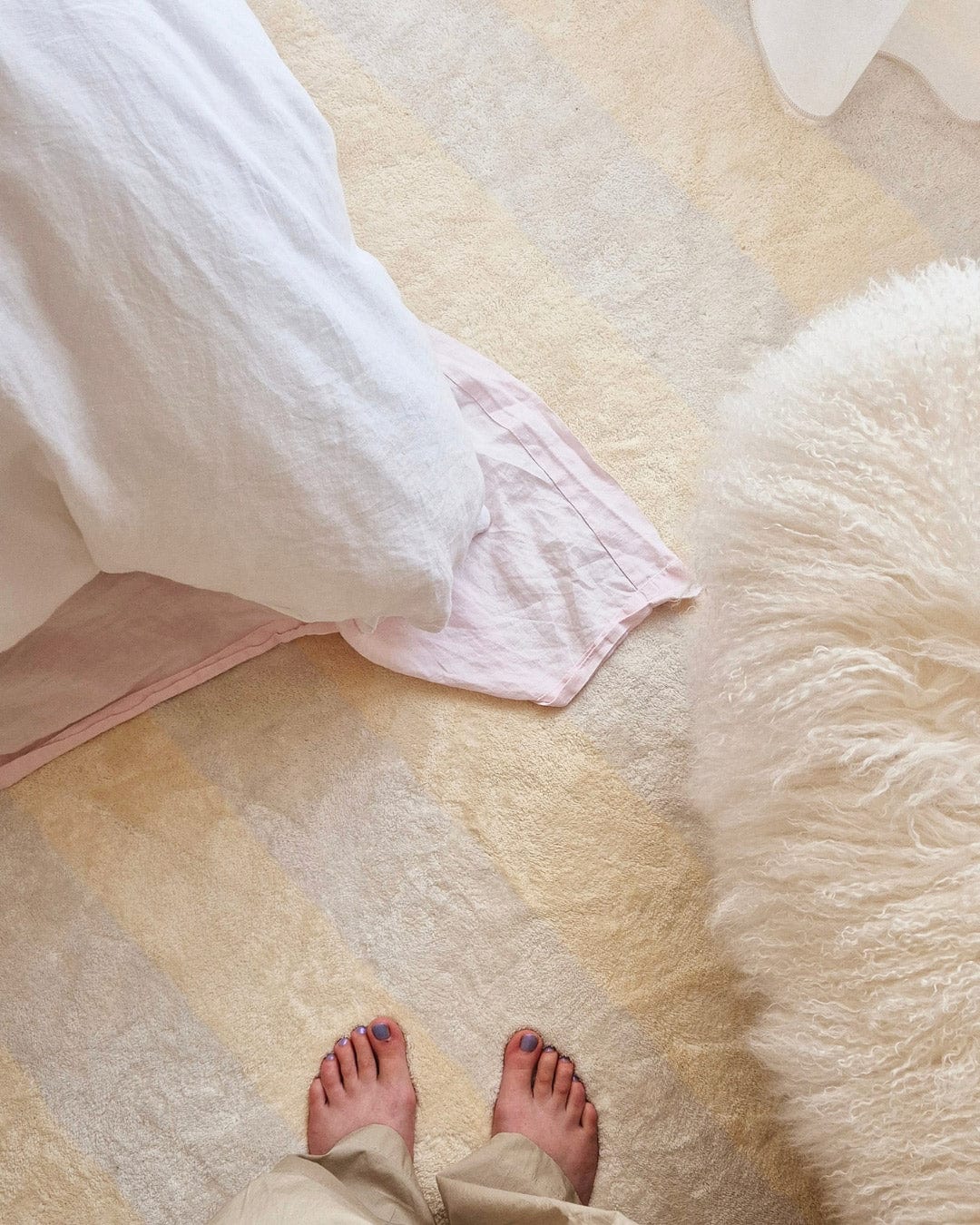 Griselda Yellow Cream Stripe Washable Rug - Image 6