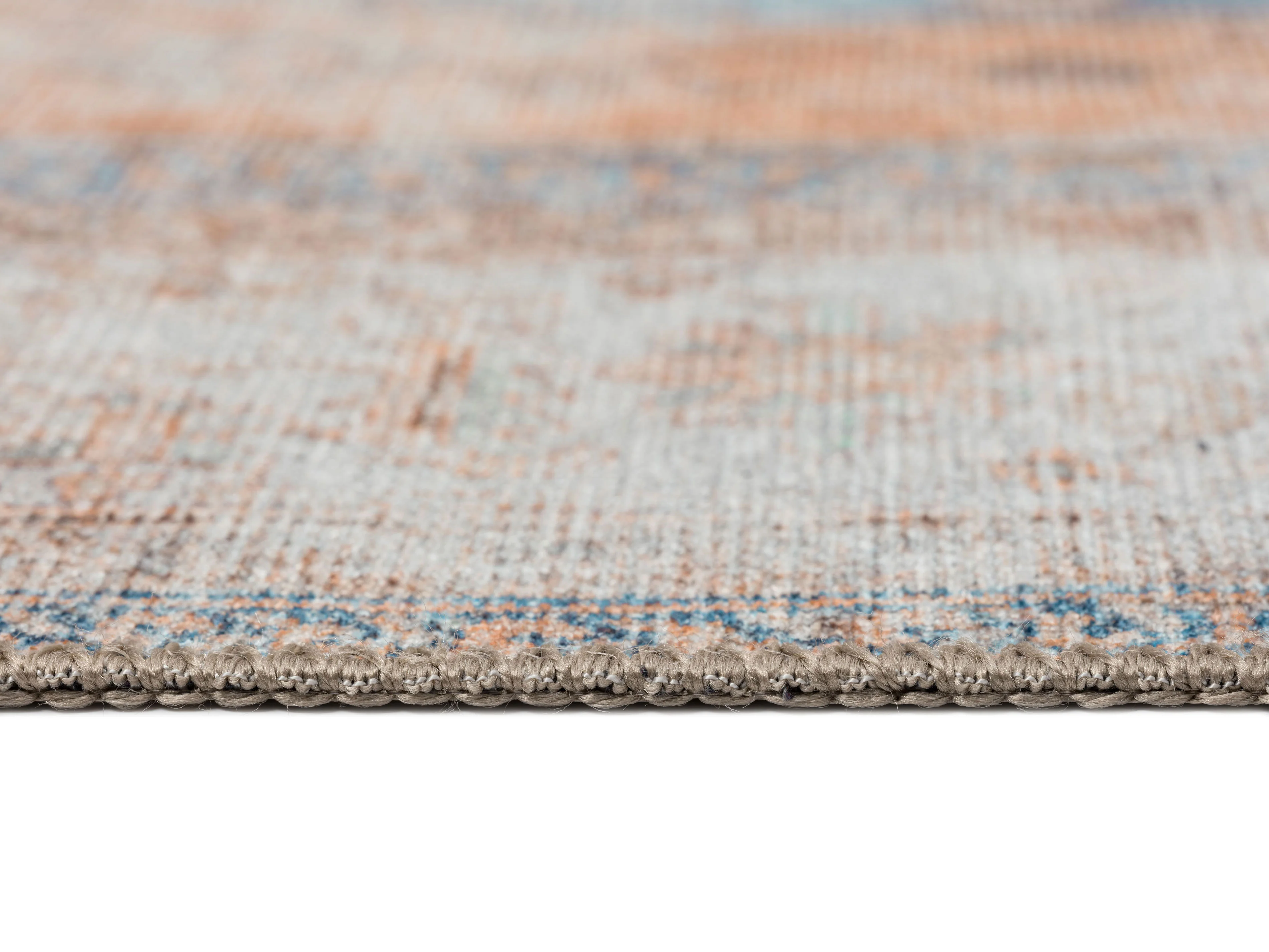 Halima Orange and Blue Traditional Distressed Washable Rug - Image 10