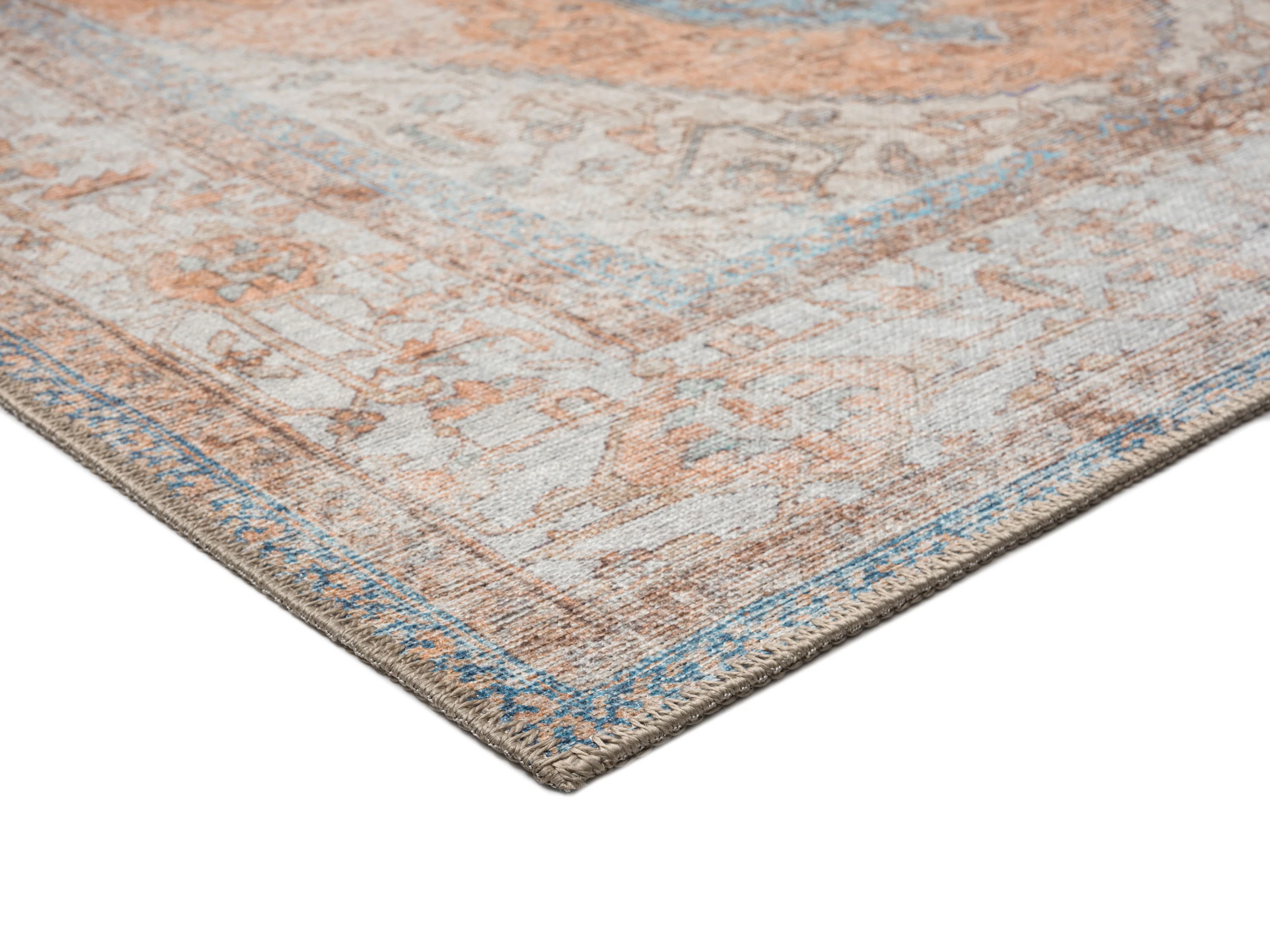 Halima Orange and Blue Traditional Distressed Washable Rug - Image 6