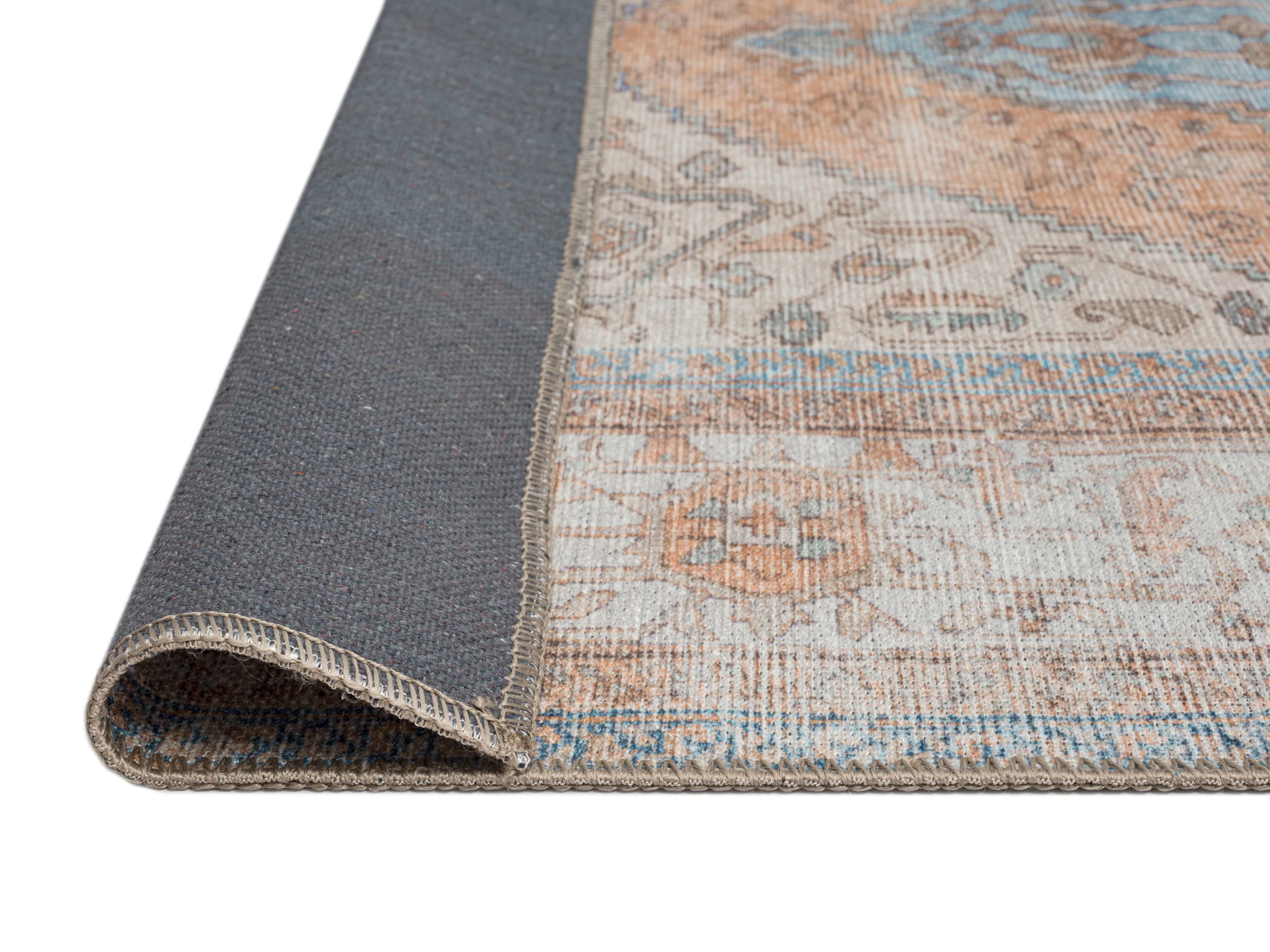 Halima Orange and Blue Traditional Distressed Washable Rug - Image 8