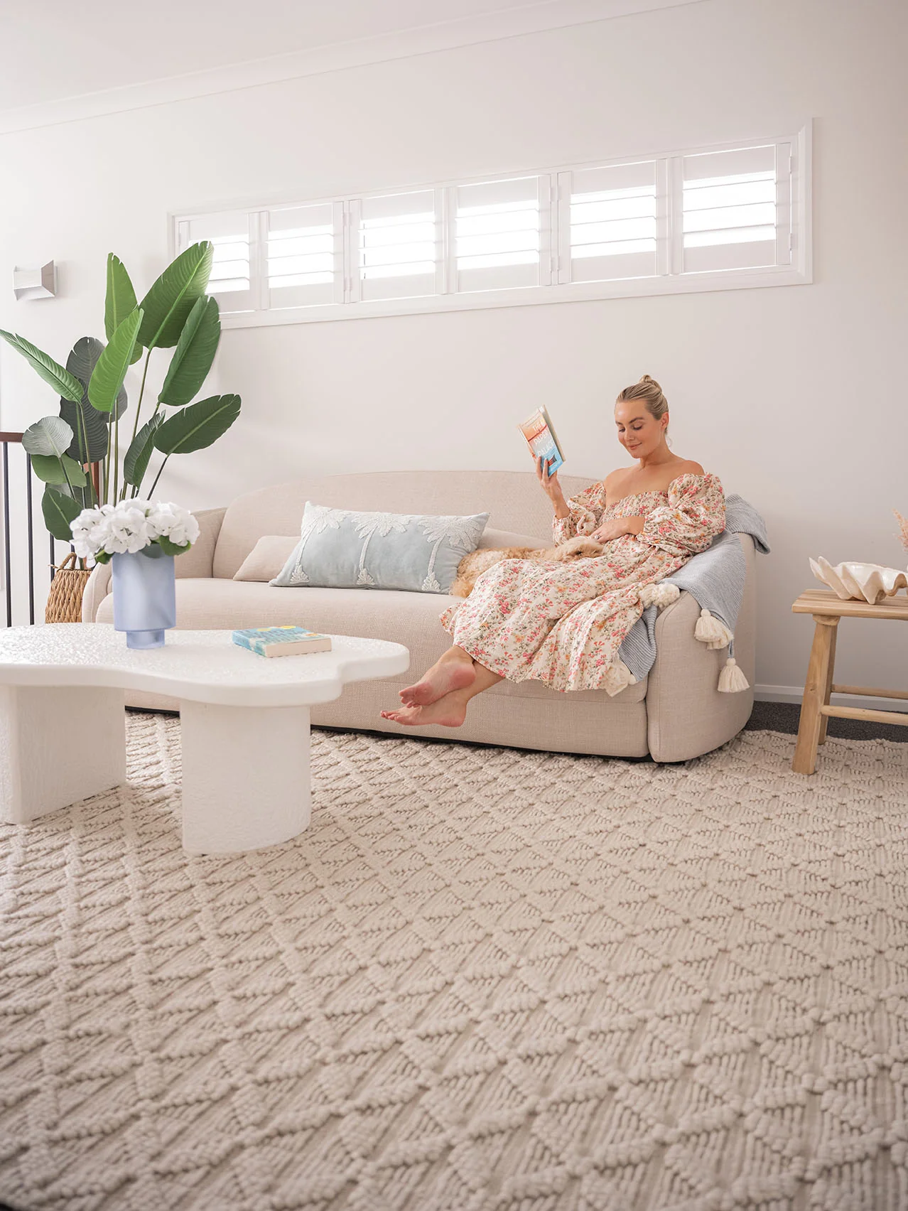 Hanna Ivory Leaflets Wool Blend Rug - Image 3