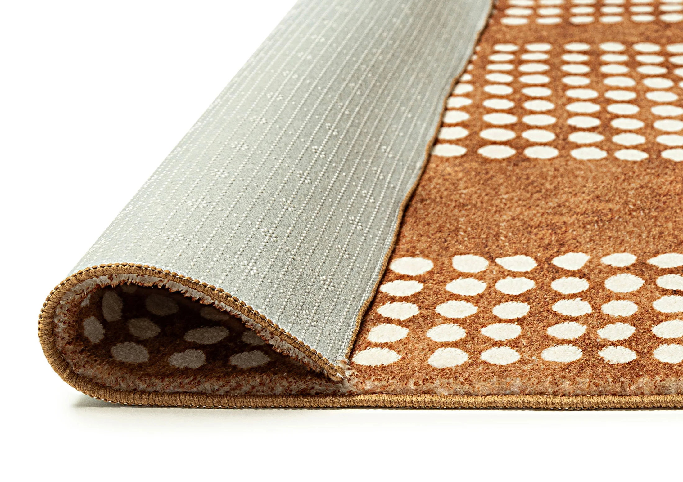 Hazrin Beige Rust Brown Dot Pattern Washable Rug - Image 14