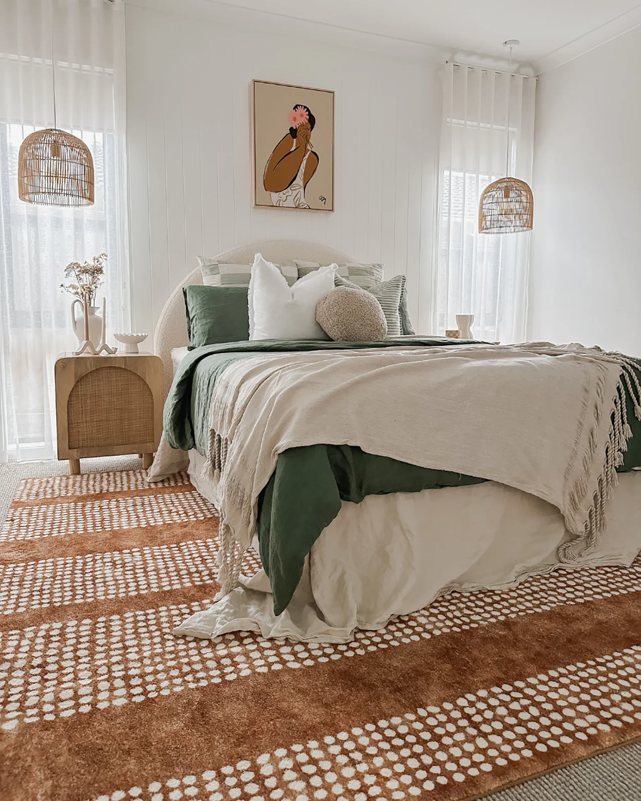 Hazrin Beige Rust Brown Dot Pattern Washable Rug - Image 2