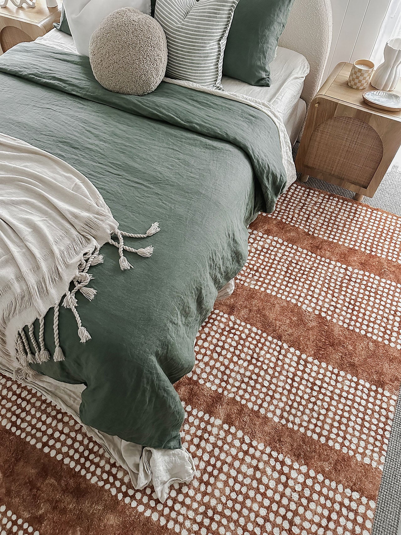 Hazrin Beige Rust Brown Dot Pattern Washable Rug - Image 3