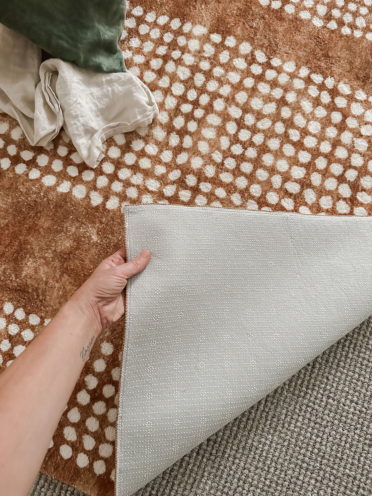 Hazrin Beige Rust Brown Dot Pattern Washable Rug - Image 6