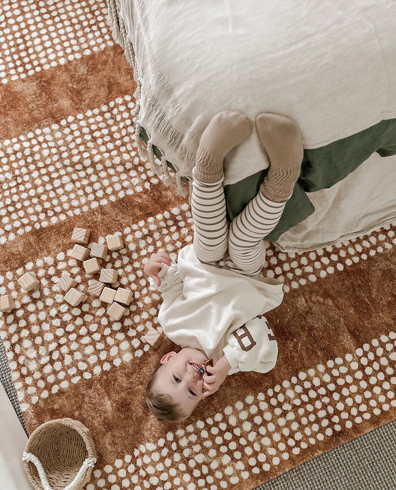 Hazrin Beige Rust Brown Dot Pattern Washable Rug - Image 7