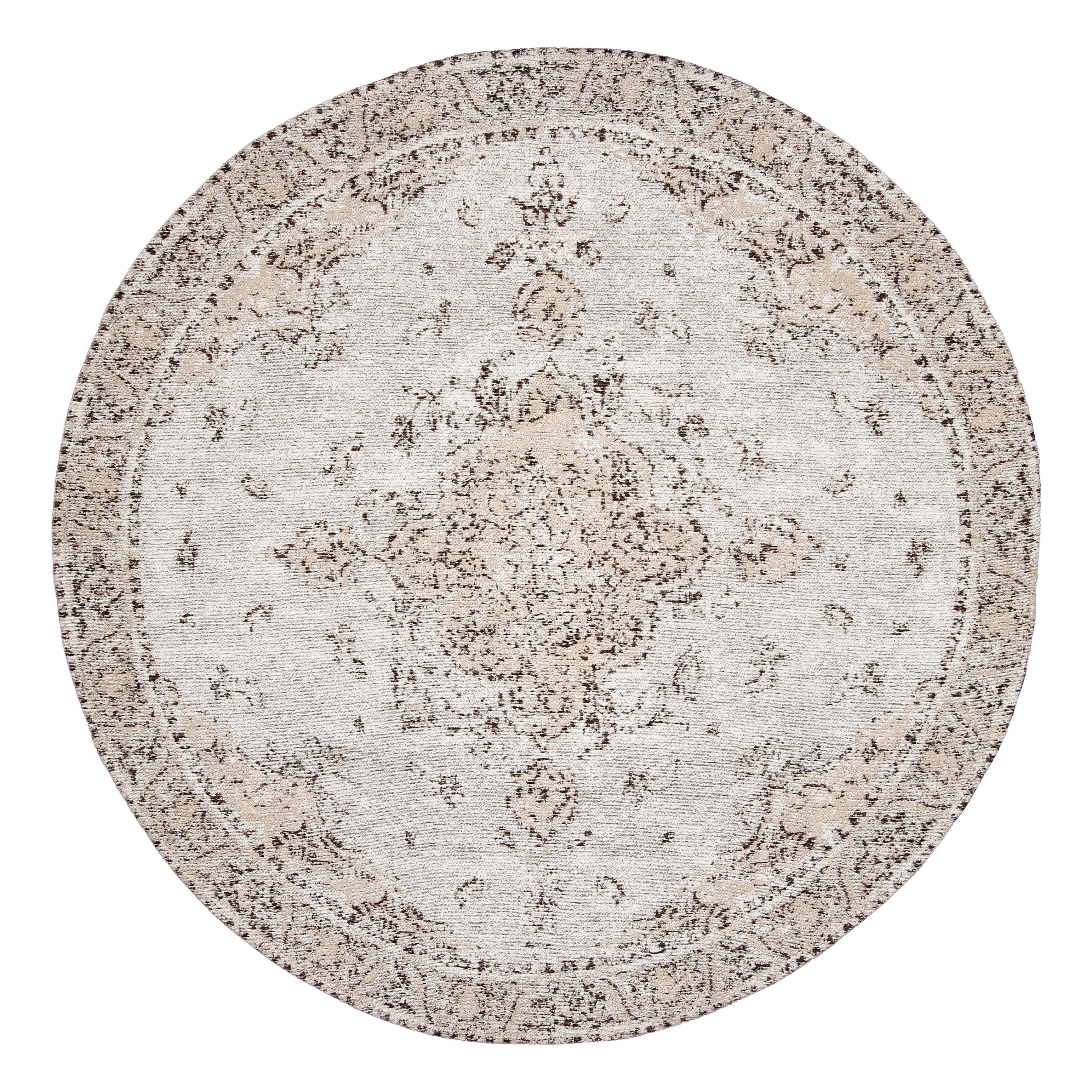 Helena White and Peach Turkish Style Distressed Round Rug