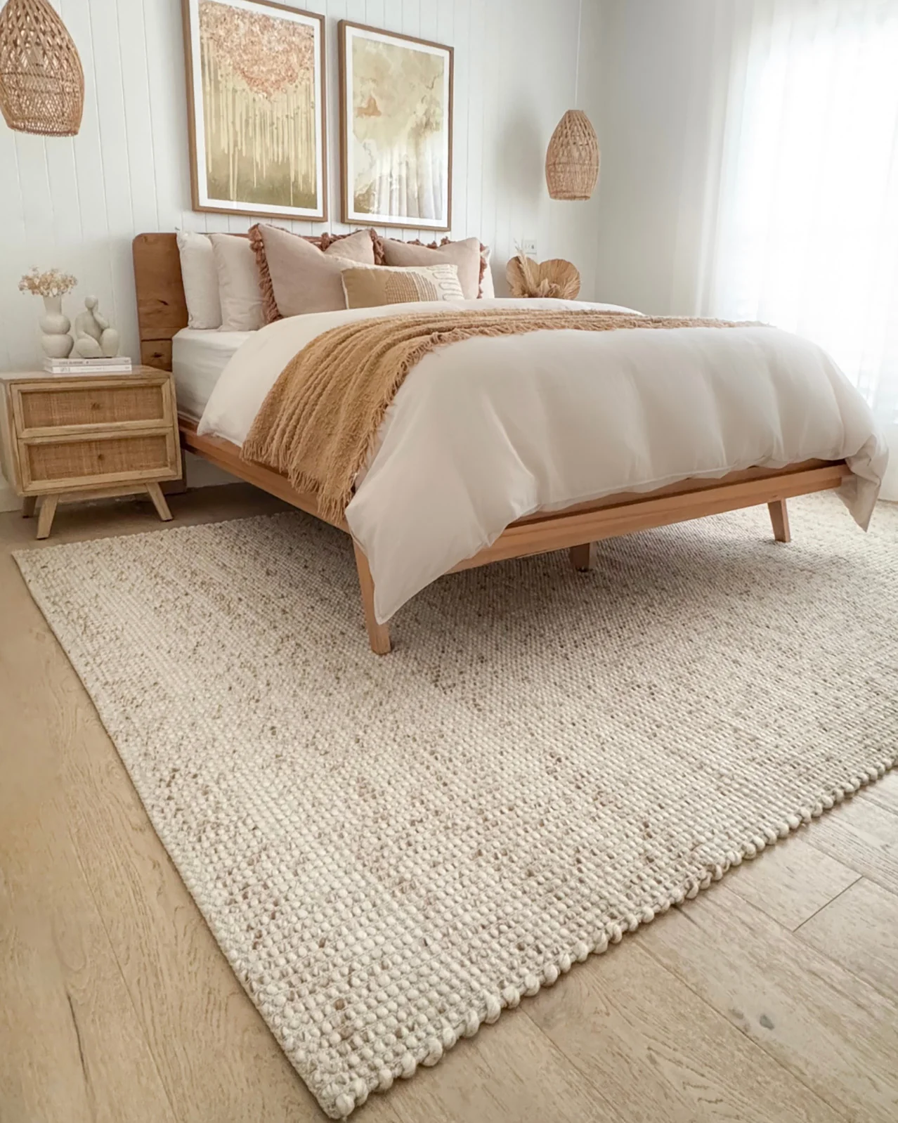 Indya Marbled Cream and Beige Chunky Wool Rug - Image 5