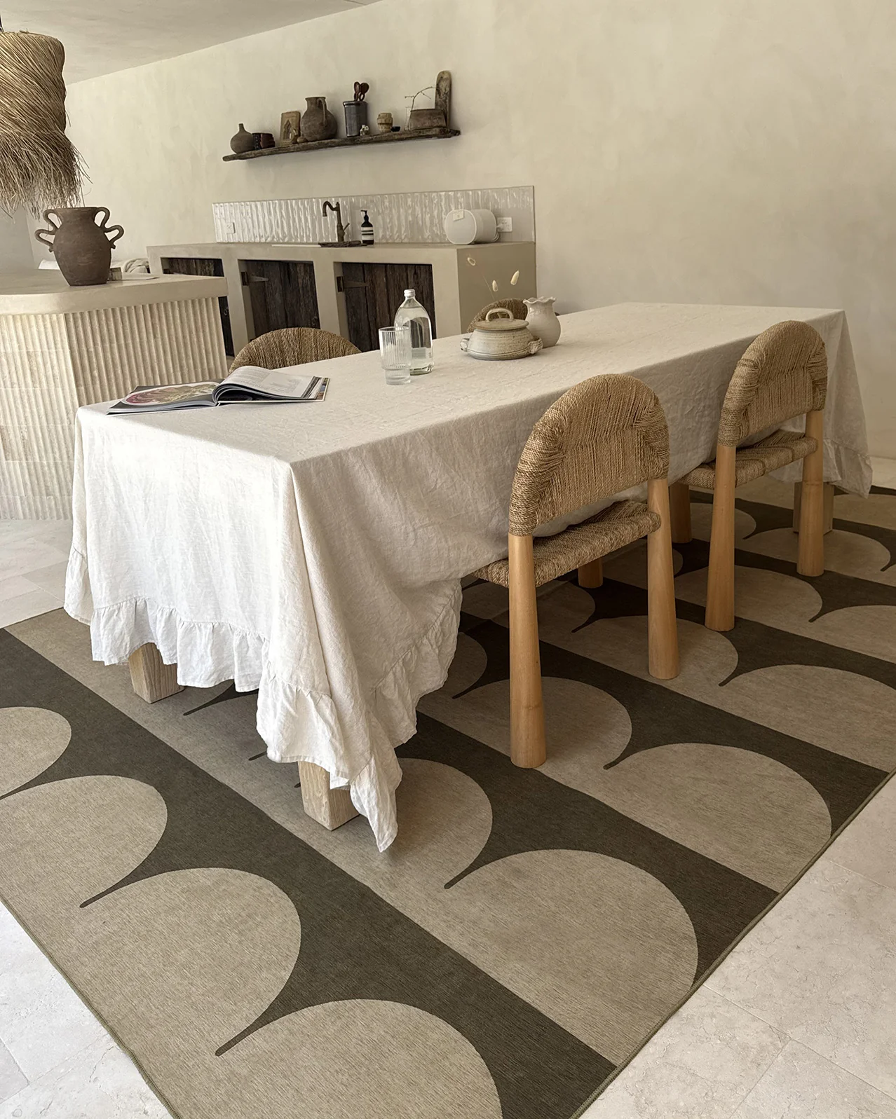 Inez Forest and Sage Arch Stripe Indoor Outdoor Rug - Image 2