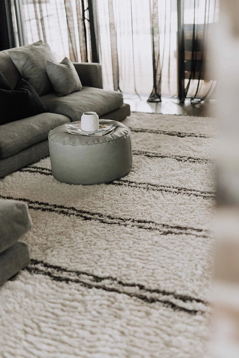 Irina Ivory And Charcoal Grey Shag Rug - Image 3