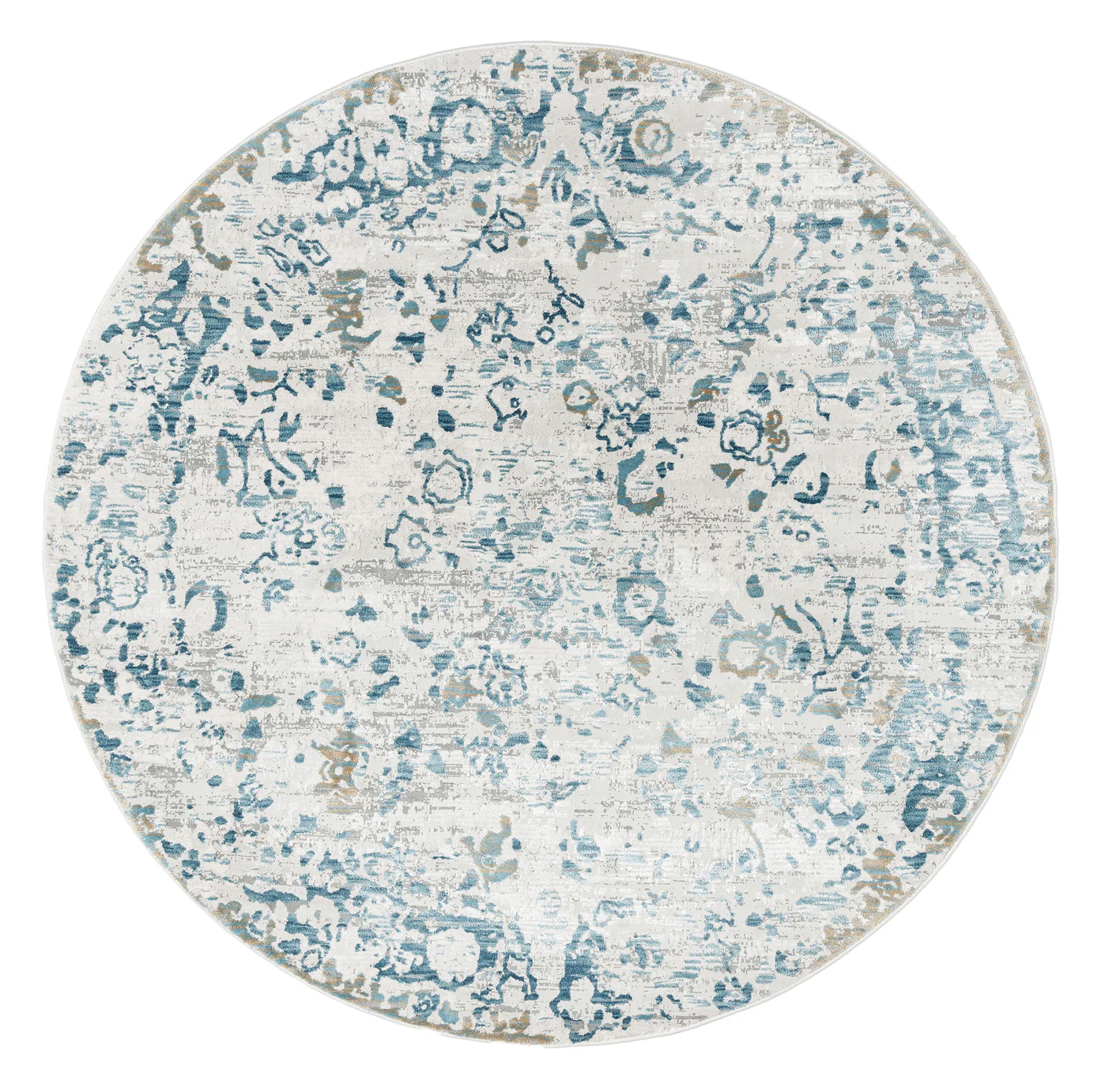 Iris Blue Grey and Beige Distressed Floral Round Rug
